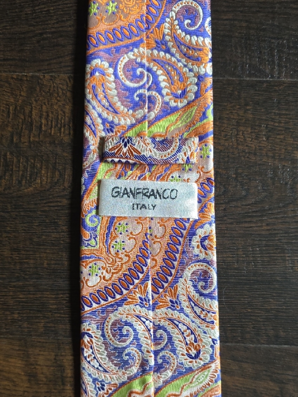 Gianfranco Paisley Silk Tie in Purple and Orange - Picture 2 of 8